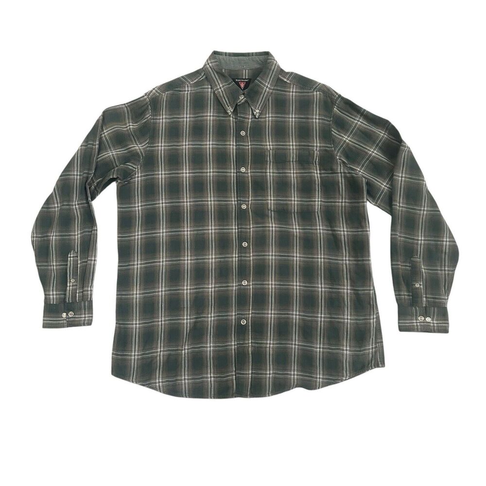Scottevest Green Plaid Snap Long Sleeve Shirt Mens Size Large TEC Pockets READ